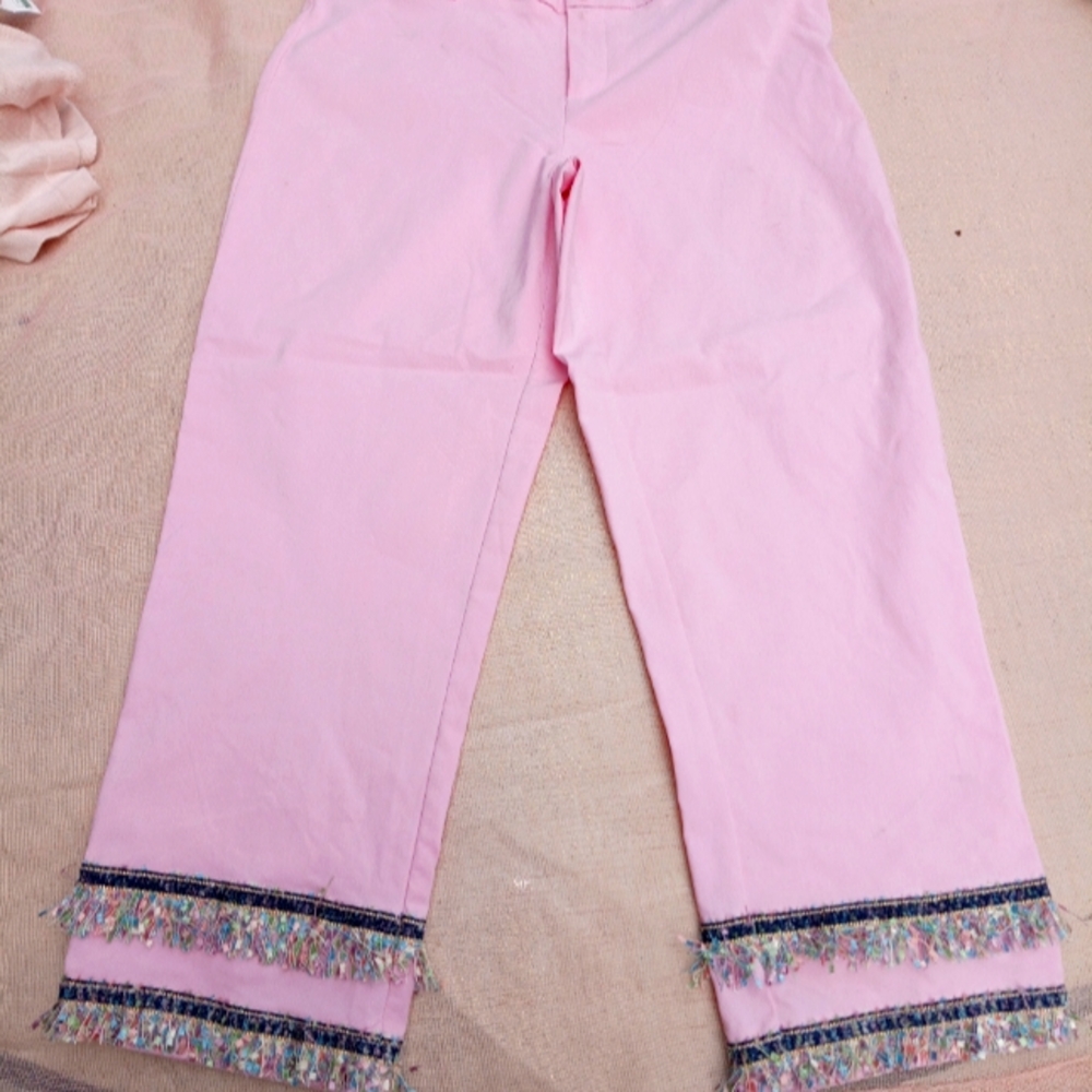 Melissa Paige Pink Capris with Fringe Hem